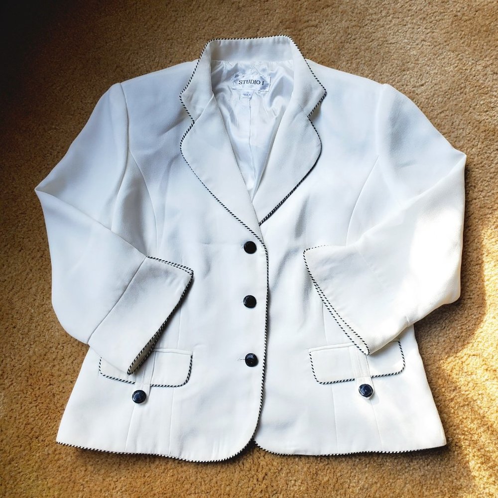 Studio I White Button Down Blazer Women's Size 12 Party Y2K